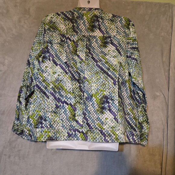 Chicos Sz 2 Snakeskin Print‎ Swifty Style Green/Purple Zip-Up Jacket Multicolor - Picture 3 of 8